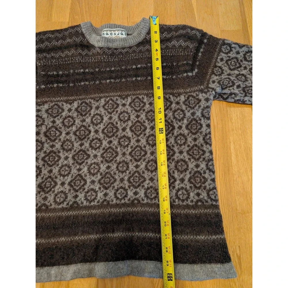 Fair Isle %100 Wool Sweater Brown Crew Neck Size M Mac & Jack Cute & Warm!!